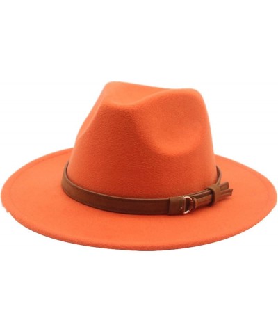 Solid Belt Fedora Hats Felted Hat Vintage Casual Outdoor Women Hats Black Green Winter Hats Women Sombreros Orange $16.99 Fed...