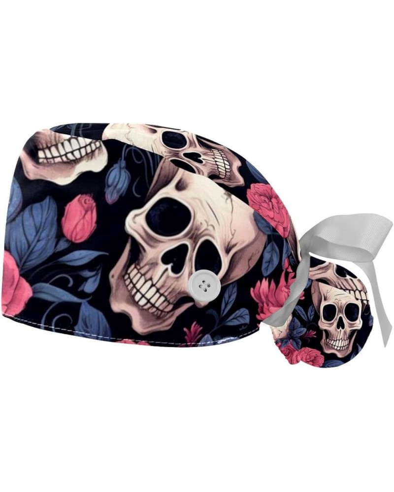 2 Packs Gourd Shaped Working Cap with Buttons Sweatband Rose Skull Scrub Cap for Women Men Color 2 $13.19 Skullies & Beanies