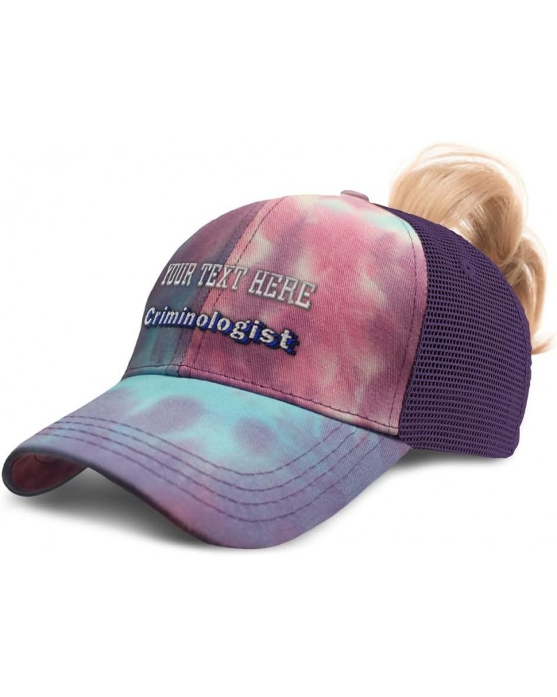 Womens Ponytail Cap Criminologist Forensics Cotton Criminal Distressed Trucker Hat Tie Dye Purple Personalized Text Here $15....