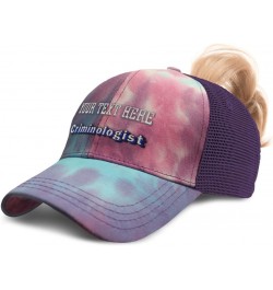 Womens Ponytail Cap Criminologist Forensics Cotton Criminal Distressed Trucker Hat Tie Dye Purple Personalized Text Here $15....