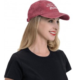 Funny Real Friends Show Me Their Boobs Women's Baseball Cap Original Washed Denim Snapback Cap Adjustable,Black Red $10.68 Ba...