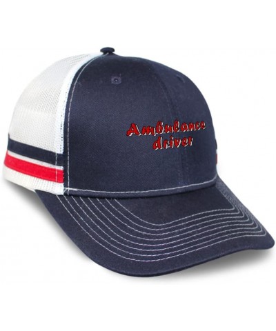 Custom Trucker Hat Baseball Cap Ambulance Driver Paramedic Cotton EMT Dad Hats for Men & Women Navy White Stripes Design Only...