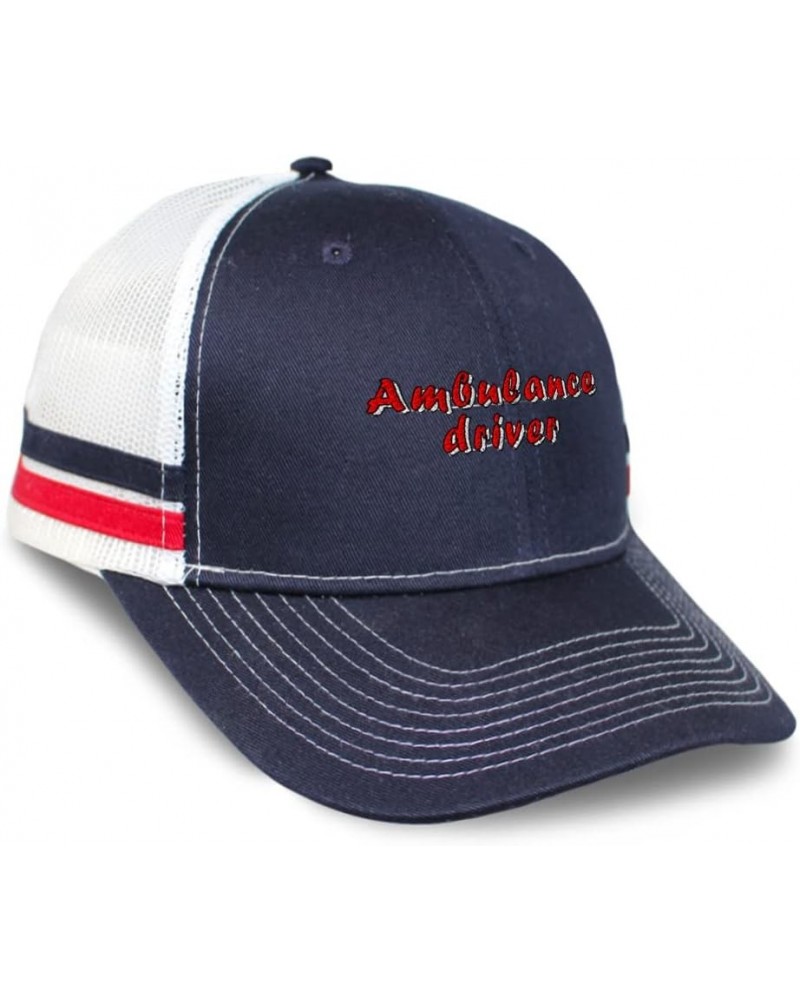 Custom Trucker Hat Baseball Cap Ambulance Driver Paramedic Cotton EMT Dad Hats for Men & Women Navy White Stripes Design Only...