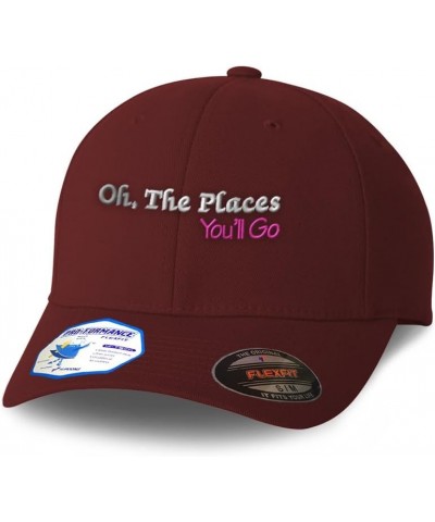 Flexfit Hats for Men & Women Oh The Places You'll Go Polyester Dad Hat Baseball Cap Burgundy $17.15 Baseball Caps