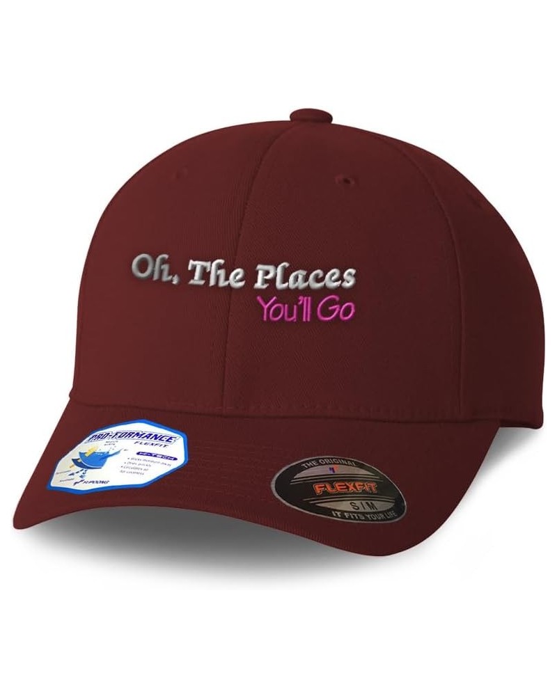 Flexfit Hats for Men & Women Oh The Places You'll Go Polyester Dad Hat Baseball Cap Burgundy $17.15 Baseball Caps