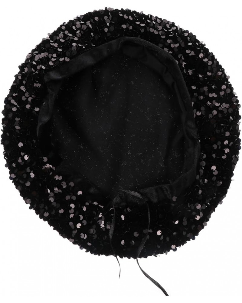 2 Pcs Sequined Beret French Beret Hat Rave Accessories Fancy Beret Hat French Hats for Ladies Novelty Blackx3pcs $16.85 Berets