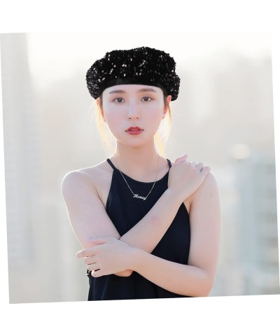 2 Pcs Sequined Beret French Beret Hat Rave Accessories Fancy Beret Hat French Hats for Ladies Novelty Blackx3pcs $16.85 Berets