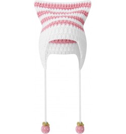 Women Cat Beanie Cute Crochet Cat Beanie Vintage Y2k Accessories Handmade Slouchy Knitted Hat Pink $10.59 Skullies & Beanies