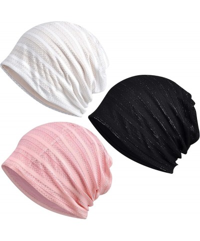 Women's Baggy Slouchy Chemo Sleep Beanie Hat Skull Cap 3 Pack White & Black & Pink $9.35 Skullies & Beanies