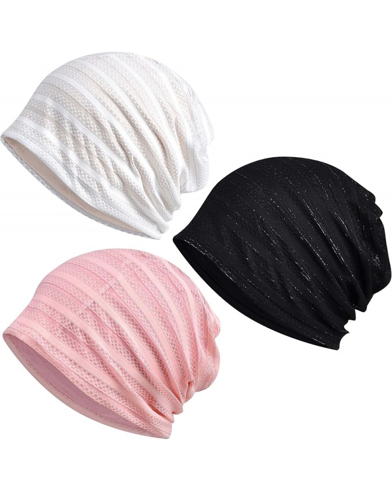 Women's Baggy Slouchy Chemo Sleep Beanie Hat Skull Cap 3 Pack White & Black & Pink $9.35 Skullies & Beanies