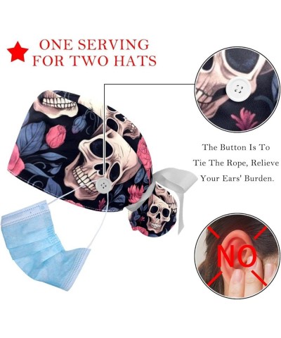 2 Packs Gourd Shaped Working Cap with Buttons Sweatband Rose Skull Scrub Cap for Women Men Color 2 $13.19 Skullies & Beanies