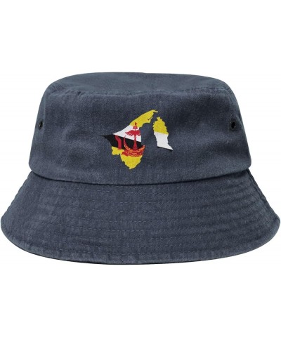 Brunei Terrain Map Bucket Hat for Men Women Outdoor Washed Cotton Sun Hats Travel Beach Hat Navy Blue $10.28 Bucket Hats