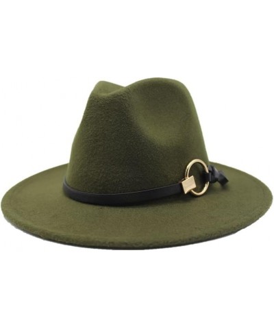 Popular Metal Ring Simple Belt Flat Brim Hat Wide Brim Joker Hat Autumn and Winter Woolen Hat Fengyan Cowboy Hats Military Gr...