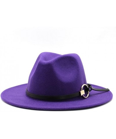 Popular Metal Ring Simple Belt Flat Brim Hat Wide Brim Joker Hat Autumn and Winter Woolen Hat Fengyan Cowboy Hats Military Gr...