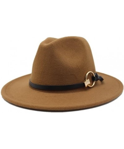 Popular Metal Ring Simple Belt Flat Brim Hat Wide Brim Joker Hat Autumn and Winter Woolen Hat Fengyan Cowboy Hats Military Gr...