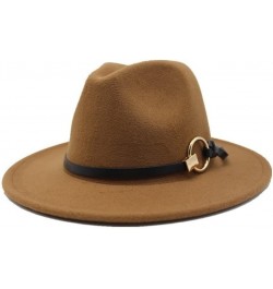 Popular Metal Ring Simple Belt Flat Brim Hat Wide Brim Joker Hat Autumn and Winter Woolen Hat Fengyan Cowboy Hats Military Gr...