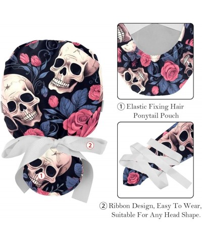 2 Packs Gourd Shaped Working Cap with Buttons Sweatband Rose Skull Scrub Cap for Women Men Color 2 $13.19 Skullies & Beanies