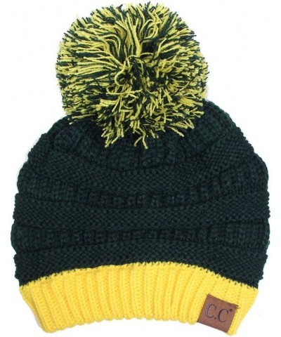 Exclusive University College School Team Color Pom Pom Skully Beanie Hat Cap Green/Yellow $13.50 Skullies & Beanies