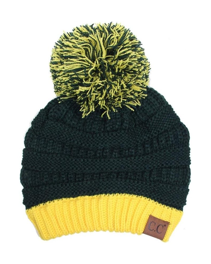 Exclusive University College School Team Color Pom Pom Skully Beanie Hat Cap Green/Yellow $13.50 Skullies & Beanies