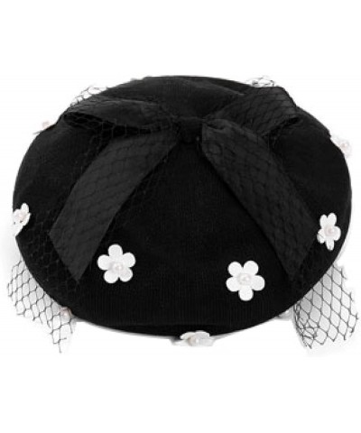 Solid Color Beret Hats with Bow Veil Soft Crochet Berets for Women Slouchy Knitted Beanie Dress Hats 002 $14.46 Berets