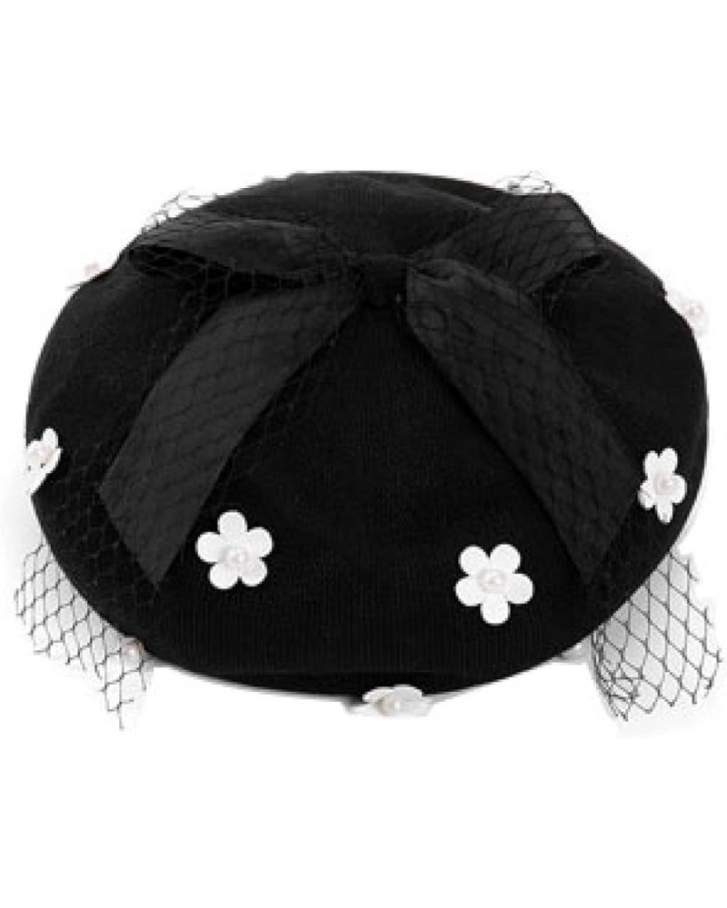 Solid Color Beret Hats with Bow Veil Soft Crochet Berets for Women Slouchy Knitted Beanie Dress Hats 002 $14.46 Berets