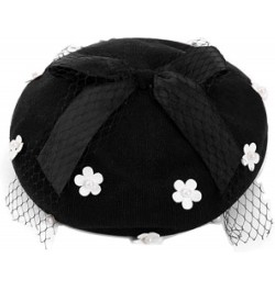 Solid Color Beret Hats with Bow Veil Soft Crochet Berets for Women Slouchy Knitted Beanie Dress Hats 002 $14.46 Berets