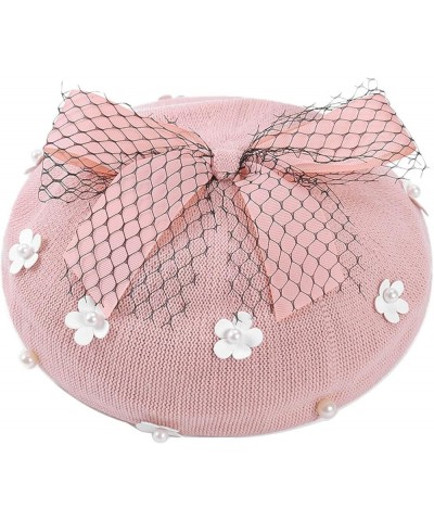 Solid Color Beret Hats with Bow Veil Soft Crochet Berets for Women Slouchy Knitted Beanie Dress Hats 002 $14.46 Berets