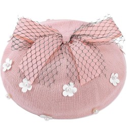 Solid Color Beret Hats with Bow Veil Soft Crochet Berets for Women Slouchy Knitted Beanie Dress Hats 002 $14.46 Berets