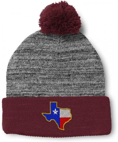 Custom Pom Pom Beanies for Women Texas State Flag Map A Embroidery Skull Cap Winter Hats for Men 1 Size Heather Gray Burgundy...