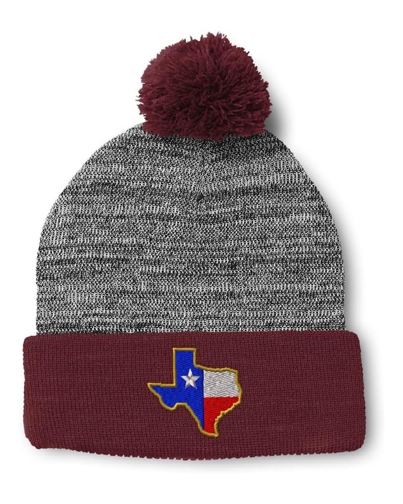 Custom Pom Pom Beanies for Women Texas State Flag Map A Embroidery Skull Cap Winter Hats for Men 1 Size Heather Gray Burgundy...