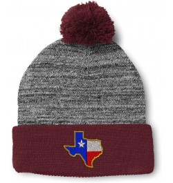 Custom Pom Pom Beanies for Women Texas State Flag Map A Embroidery Skull Cap Winter Hats for Men 1 Size Heather Gray Burgundy...