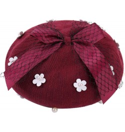 Solid Color Beret Hats with Bow Veil Soft Crochet Berets for Women Slouchy Knitted Beanie Dress Hats 002 $14.46 Berets