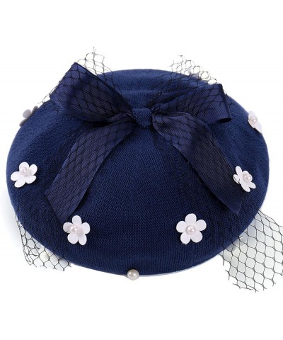 Solid Color Beret Hats with Bow Veil Soft Crochet Berets for Women Slouchy Knitted Beanie Dress Hats 002 $14.46 Berets