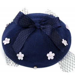 Solid Color Beret Hats with Bow Veil Soft Crochet Berets for Women Slouchy Knitted Beanie Dress Hats 002 $14.46 Berets