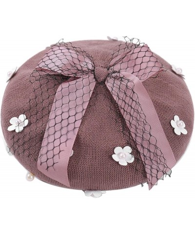 Solid Color Beret Hats with Bow Veil Soft Crochet Berets for Women Slouchy Knitted Beanie Dress Hats 002 $14.46 Berets