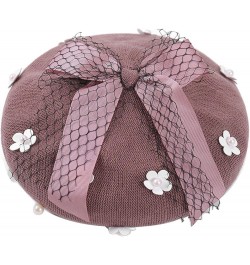 Solid Color Beret Hats with Bow Veil Soft Crochet Berets for Women Slouchy Knitted Beanie Dress Hats 002 $14.46 Berets