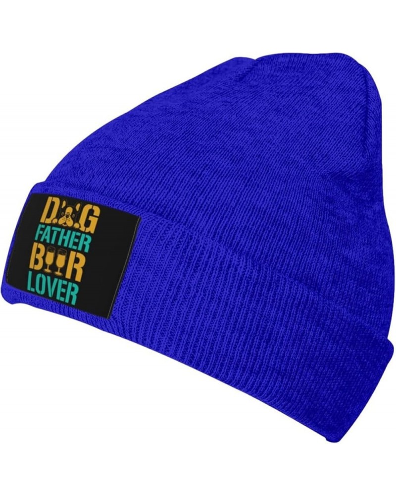 Dog Father Beer Lover Beanie Hat for Men Women Knit Skull Cap Warm Hats Black Knitted Caps Blue $9.80 Skullies & Beanies