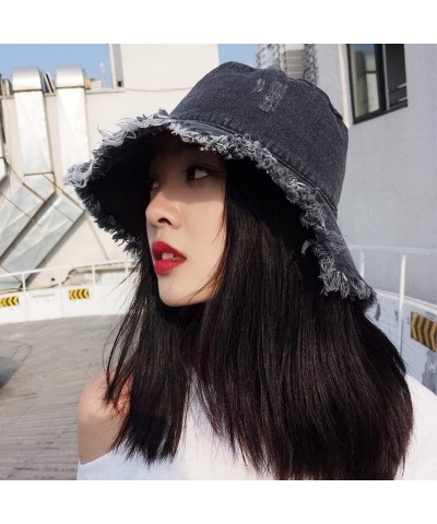 Fisherman's hat Summer Unisex Tassel Washed Denim Bucket Hats Fashion Wide Brim Foldable Cap Outdoor Unisex-Adult 01 $18.09 B...