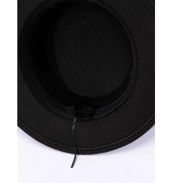 Belt Buckle Flat Top Top Hat for Women in Autumn and Winter, British Retro Versatile Woolen Jazz Hats with Brim Blue $20.89 F...