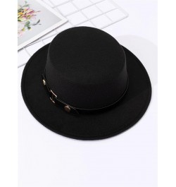 Belt Buckle Flat Top Top Hat for Women in Autumn and Winter, British Retro Versatile Woolen Jazz Hats with Brim Blue $20.89 F...