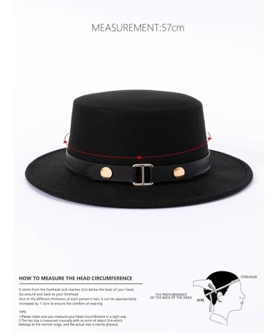 Belt Buckle Flat Top Top Hat for Women in Autumn and Winter, British Retro Versatile Woolen Jazz Hats with Brim Blue $20.89 F...