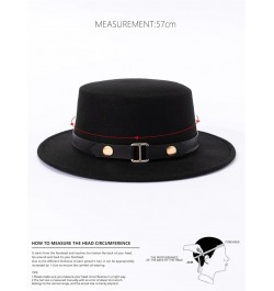 Belt Buckle Flat Top Top Hat for Women in Autumn and Winter, British Retro Versatile Woolen Jazz Hats with Brim Blue $20.89 F...