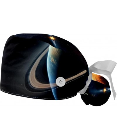 2-Pc Bouffant Turban Hats,Tie Back Hat with Buttons,Fishing Hat,Space Planet Nebula Universe $11.23 Skullies & Beanies