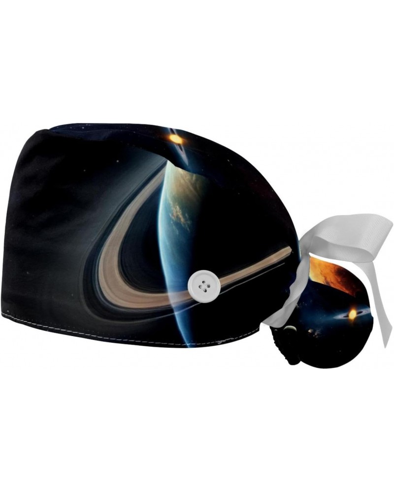 2-Pc Bouffant Turban Hats,Tie Back Hat with Buttons,Fishing Hat,Space Planet Nebula Universe $11.23 Skullies & Beanies