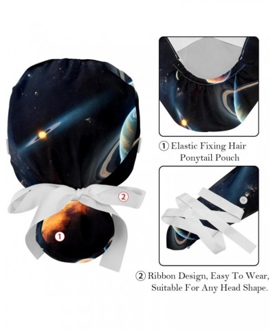 2-Pc Bouffant Turban Hats,Tie Back Hat with Buttons,Fishing Hat,Space Planet Nebula Universe $11.23 Skullies & Beanies