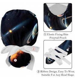 2-Pc Bouffant Turban Hats,Tie Back Hat with Buttons,Fishing Hat,Space Planet Nebula Universe $11.23 Skullies & Beanies