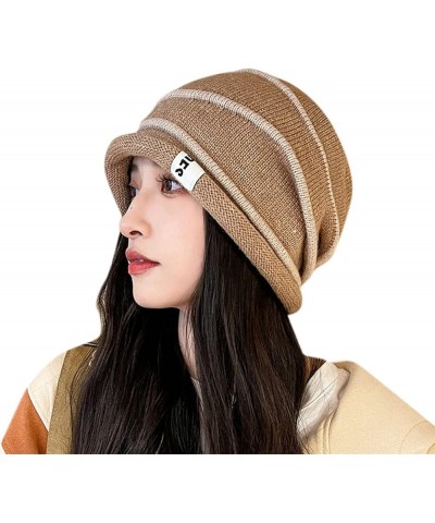 Women Winter Warm Knit Hat Trendy Lightweight Travel Beach Sun Hat Fleece Lined Hat Warm Stocking Hats Khaki $10.04 Skullies ...