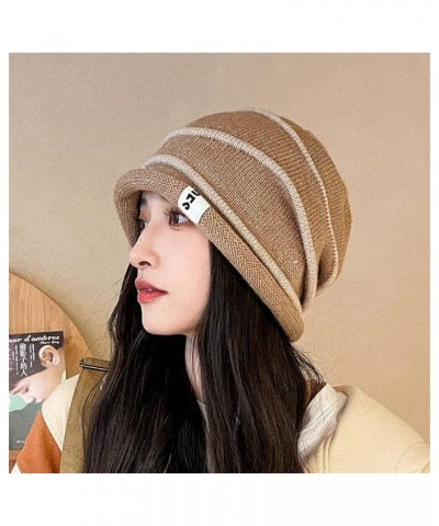 Women Winter Warm Knit Hat Trendy Lightweight Travel Beach Sun Hat Fleece Lined Hat Warm Stocking Hats Khaki $10.04 Skullies ...