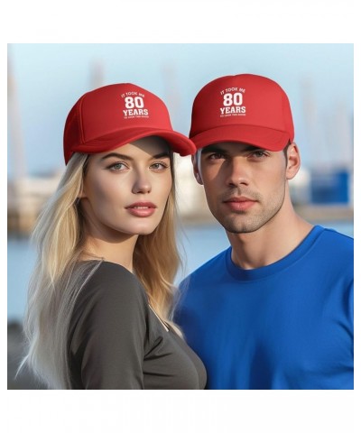 It Took Me 80 Years to Look This Good Funny Birthday Gifts Trucker Hat Men Mesh Baseball Cap Women Dad Cap Black Red $10.21 B...