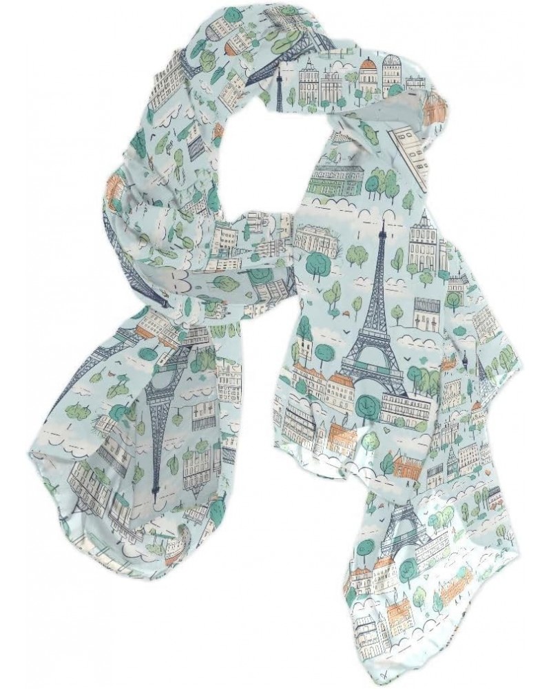 Cartoon Eiffel Tower Castle Chiffon Silk Long Scarf Shawl Wrap $13.10 Scarves